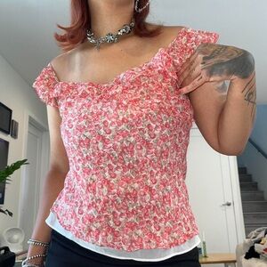 Pink Ann Taylor silk floral coquette spring summer it girl tank top